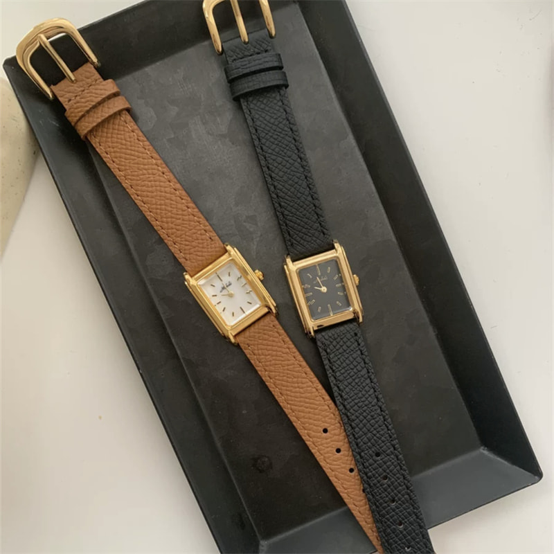 Minimalist Style Brown/Black Square Leather Wristwatch