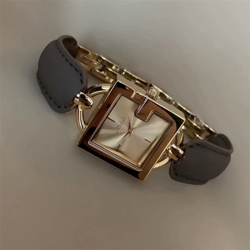 Classic Brown/Black Square Bracelet & Leather Watch