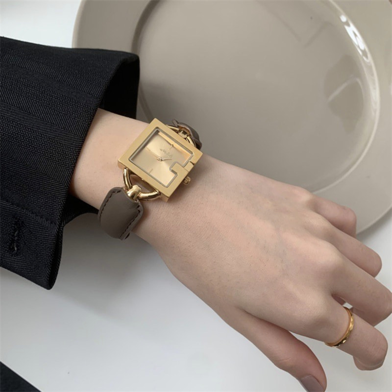 Classic Brown/Black Square Bracelet & Leather Watch