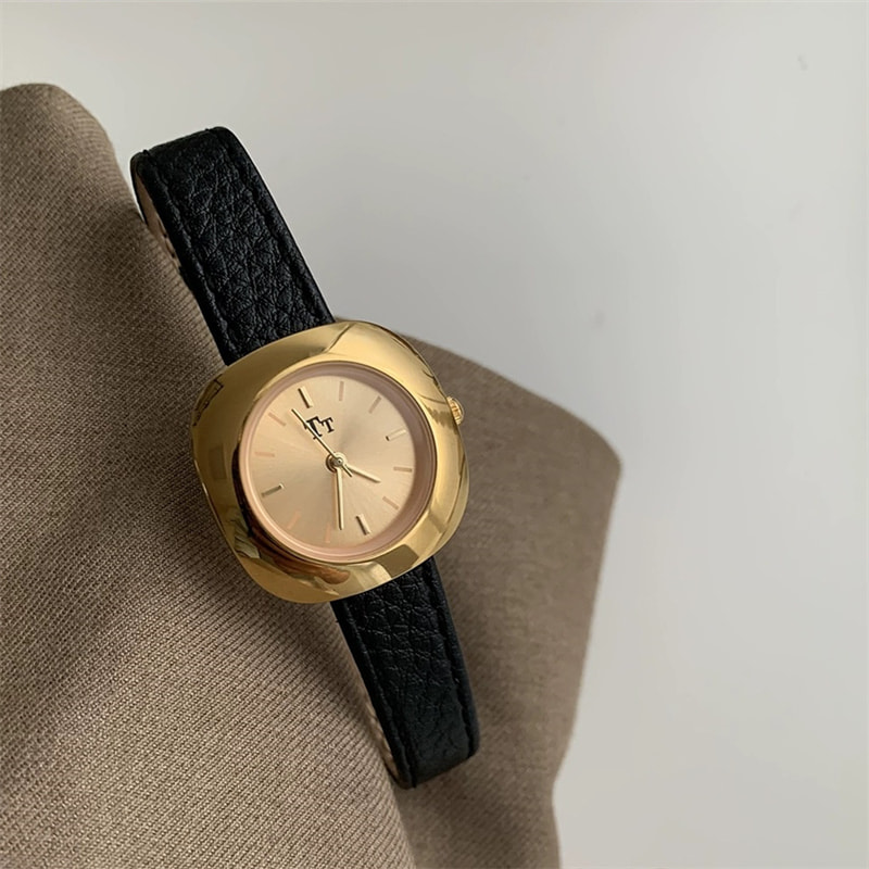 Vintage Style Brown/Black/Grey Round Leather Watch