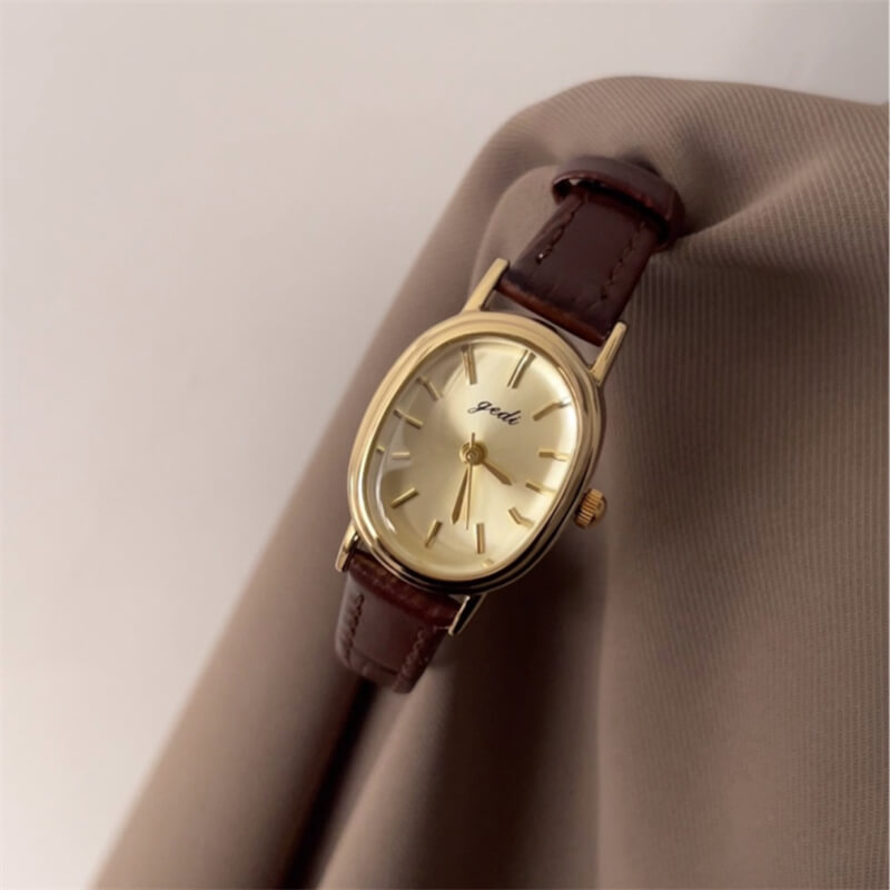 Chic Style Brown/Black Oval Leather Watch for Women