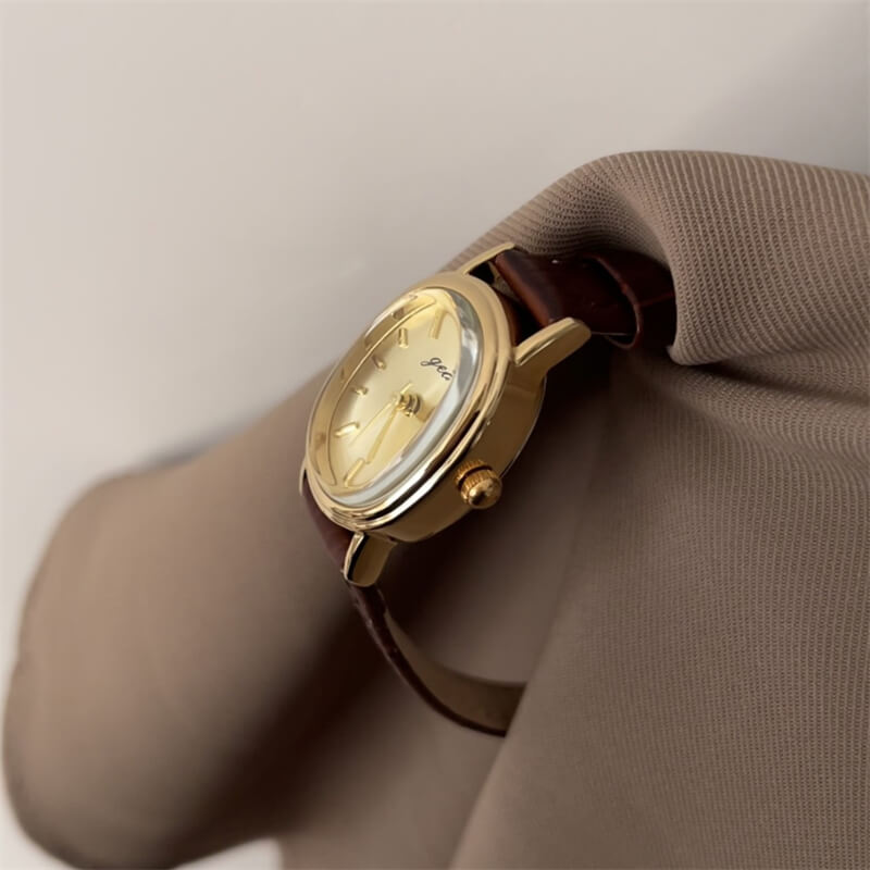 Chic Style Brown/Black Oval Leather Watch for Women