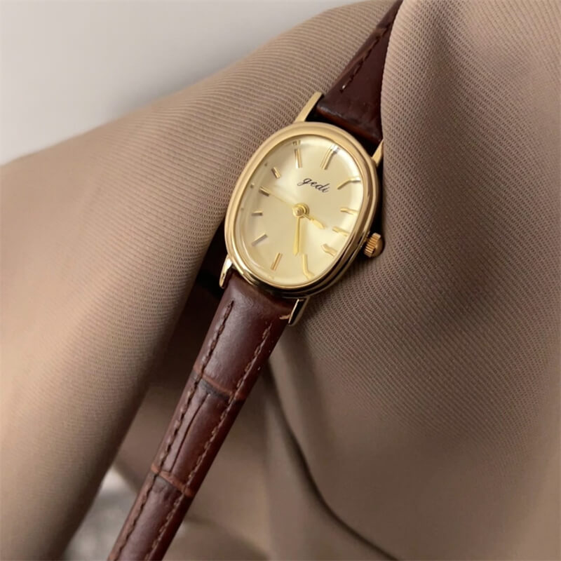 Chic Style Brown/Black Oval Leather Watch for Women