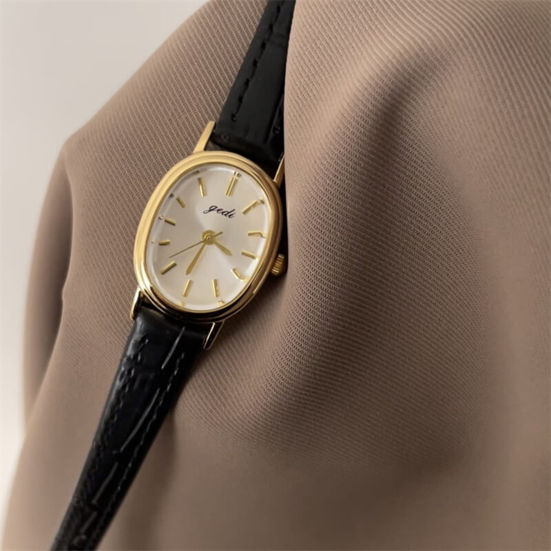 Chic Style Brown/Black Oval Leather Watch for Women