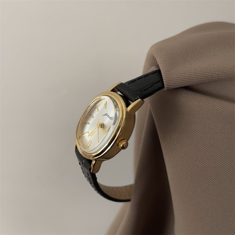 Chic Style Brown/Black Oval Leather Watch for Women