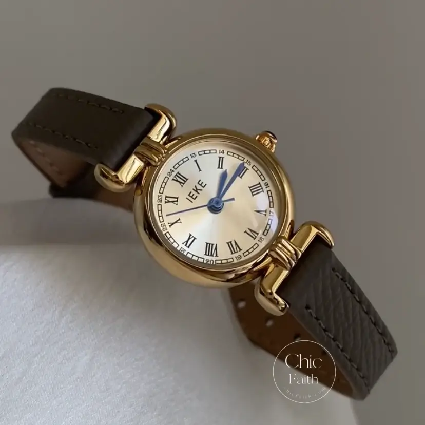 Vintage Roman Numeral Dial Grey Leather Watches for Women