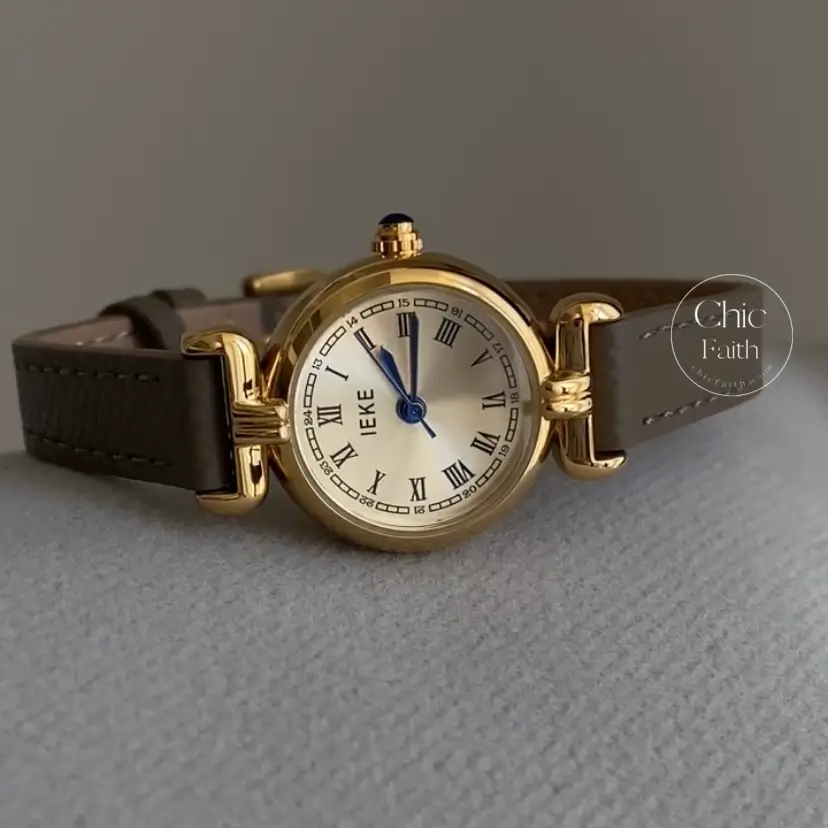 Vintage Roman Numeral Dial Grey Leather Watches for Women