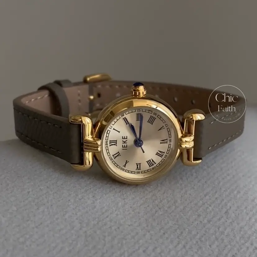 Vintage Roman Numeral Dial Grey Leather Watches for Women