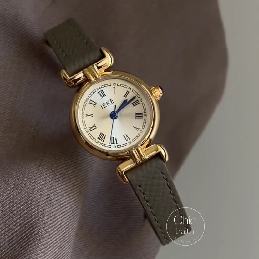 Vintage Roman Numeral Dial Grey Leather Watches for Women