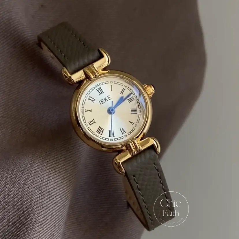 Vintage Roman Numeral Dial Grey Leather Watches for Women