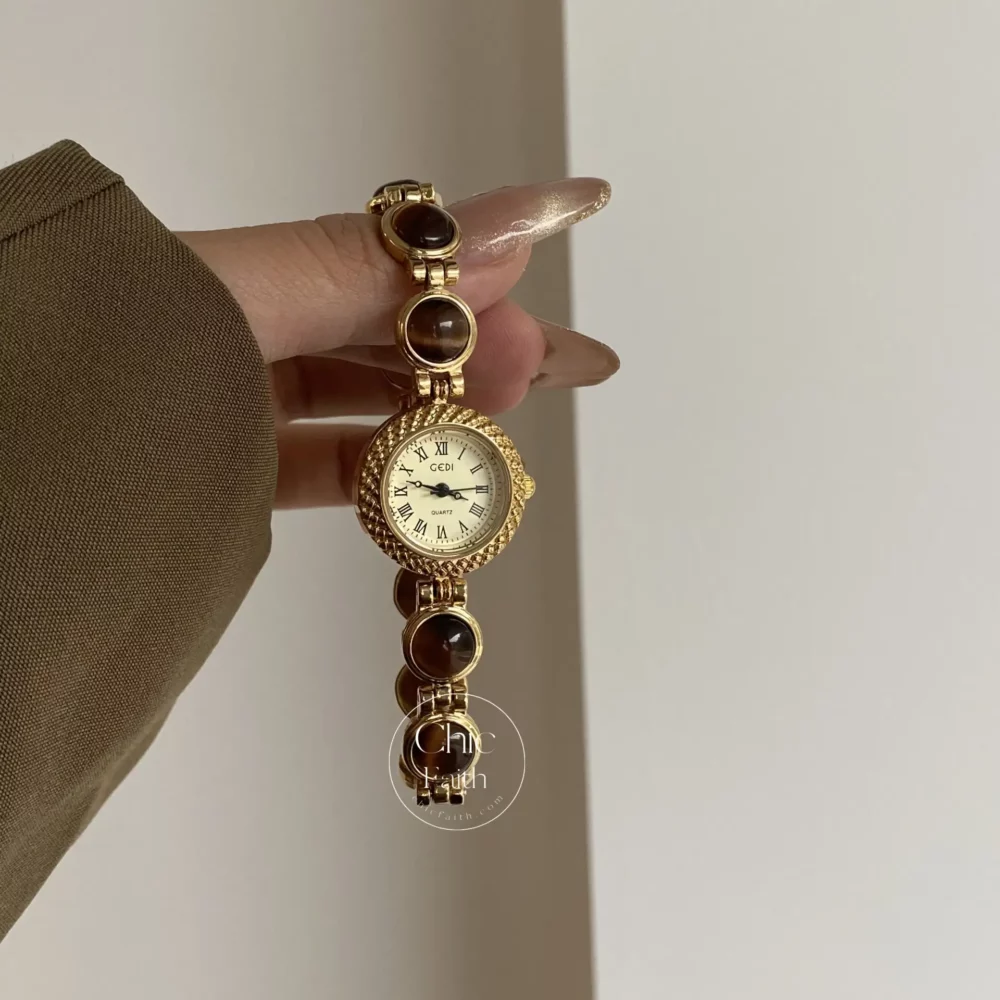 Women's Gold Wrist Watch Vintage Round Face Watches for Women