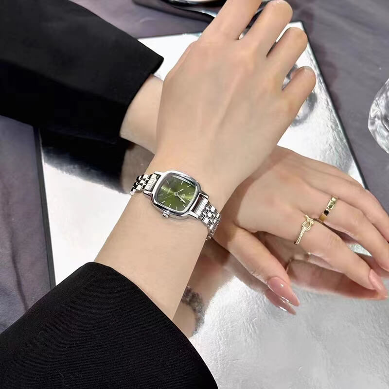 Minimalist Style Silver/Green Square Face Bracelet Wristwatch