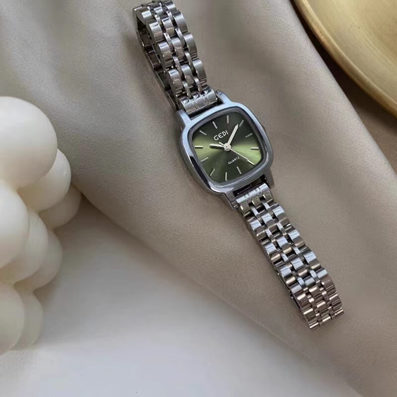 Minimalist Style Silver/Green Square Face Bracelet Wristwatch
