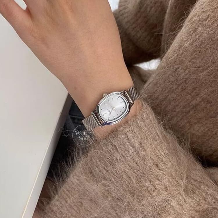 Vintage Style Silver Oval Women's Stainless Steel Watch