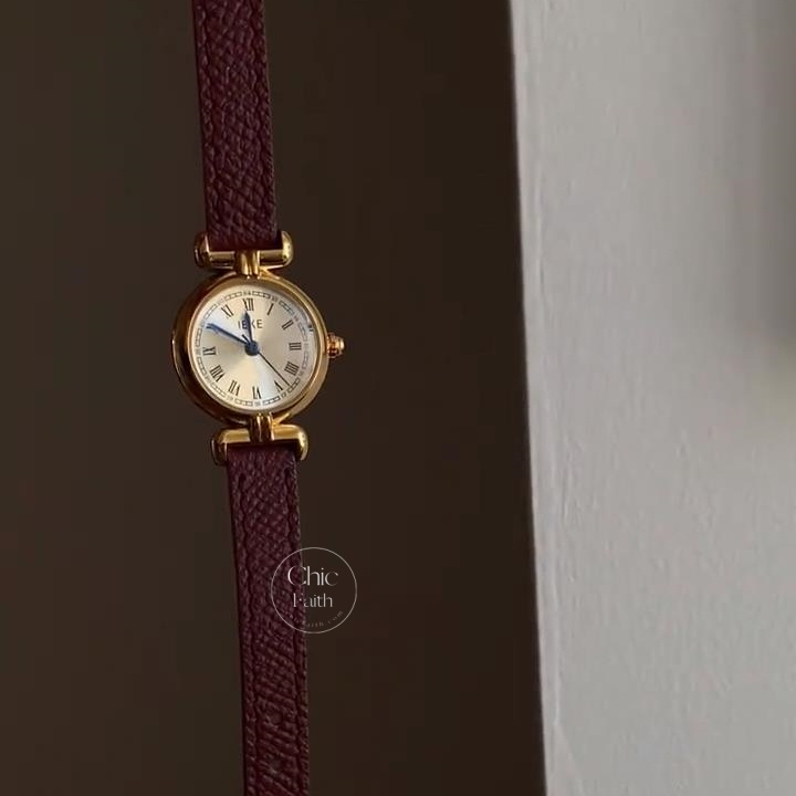 Vintage Style Gold Round Face Leather Ladies Watch