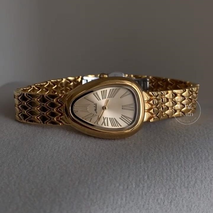Classic Gold Snake Head Shape Bracelet Watch