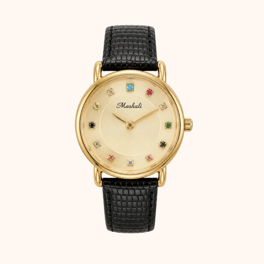 Minimalist Style Black/Grey Round Genuine Leather Watch