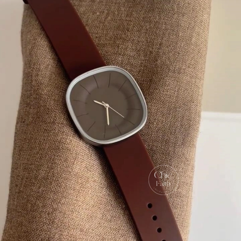 Modern Square Face Women’s Watch Brown Silicone Strap