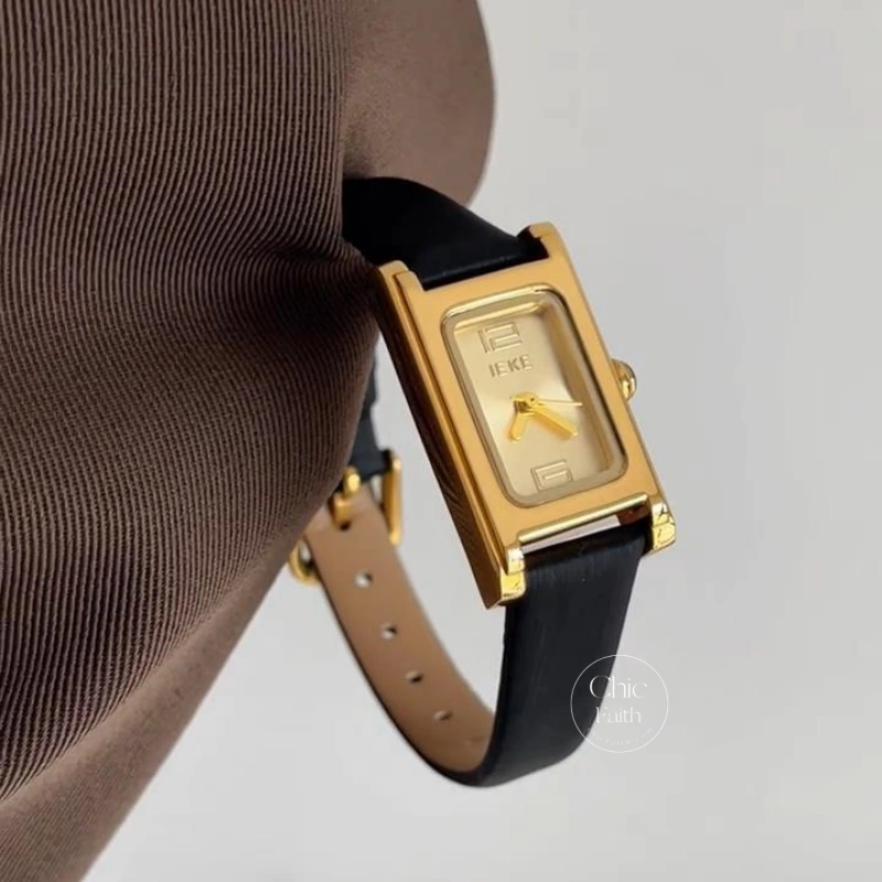 Classic Gold Rectangle Dial Watch for Women