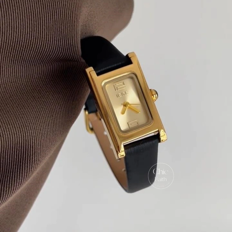 Classic Gold Rectangle Dial Watch for Women