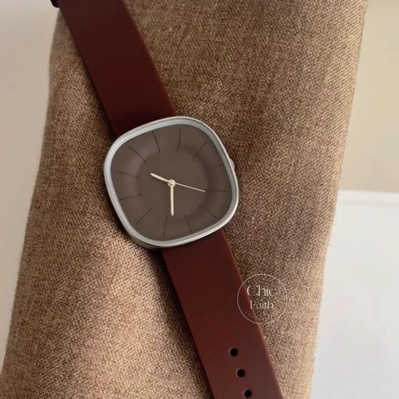 Modern Square Face Women’s Watch Brown Silicone Strap