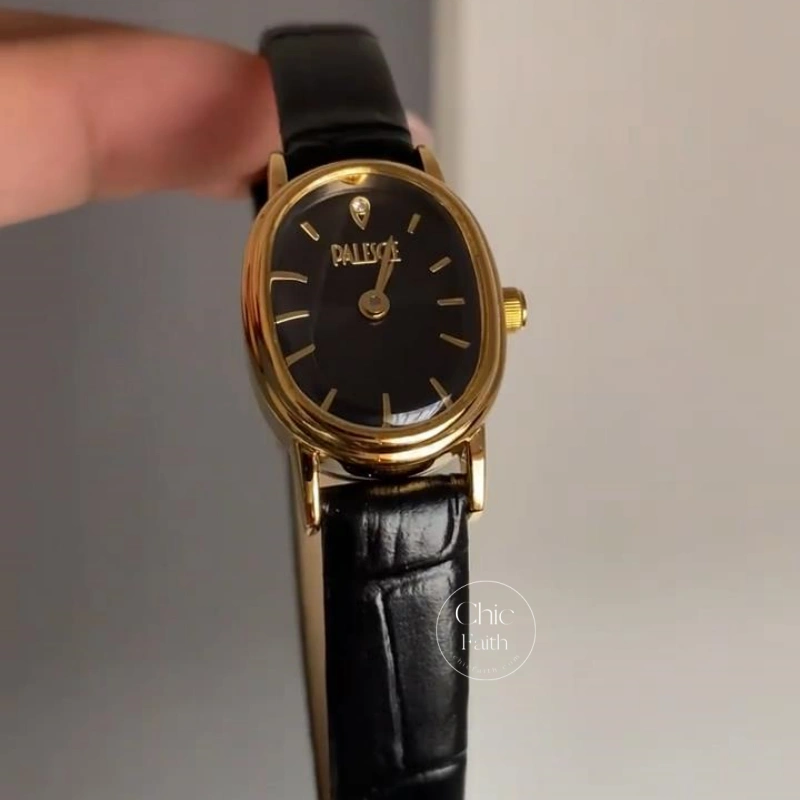 Classic Black Oval Dial Women's Watch Minimalist Leather Strap Watch