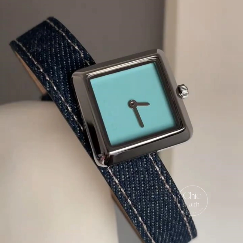 Trendy Blue Dial Watch for Women Y2K Denim Strap Watch