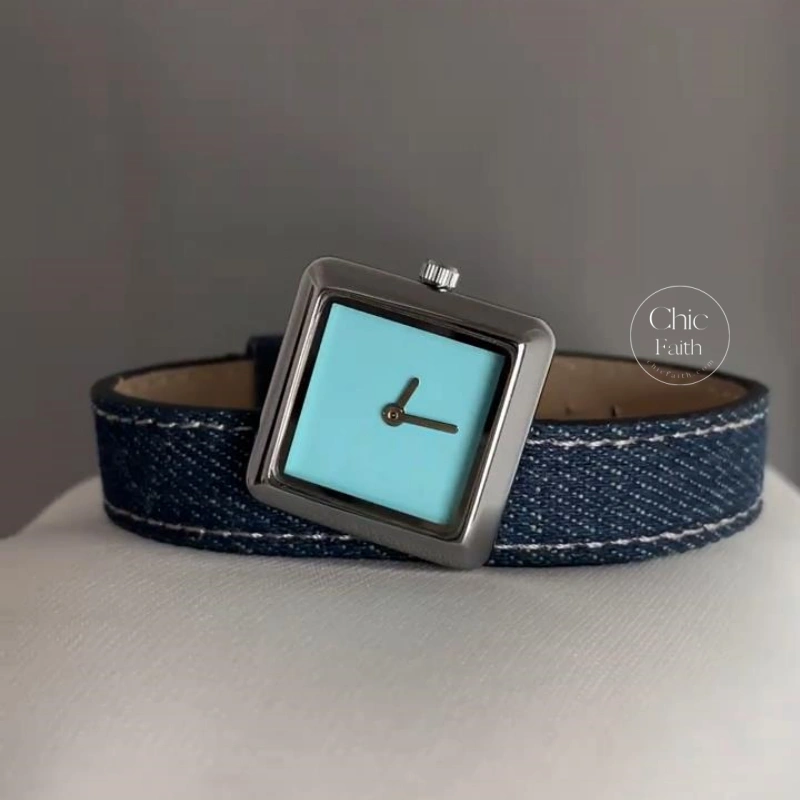 Trendy Blue Dial Watch for Women Y2K Denim Strap Watch