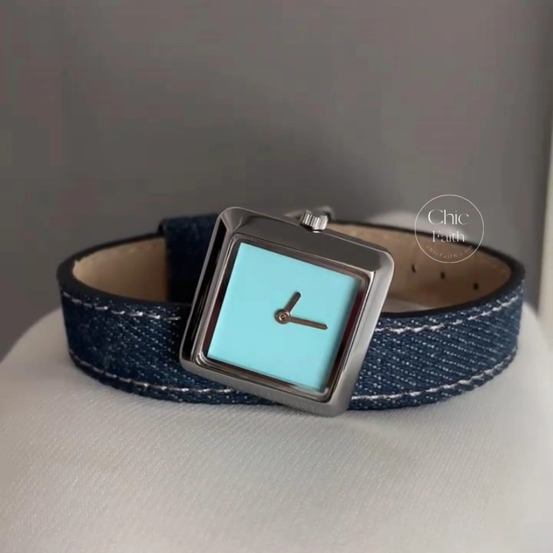 Trendy Blue Dial Watch for Women Y2K Denim Strap Watch