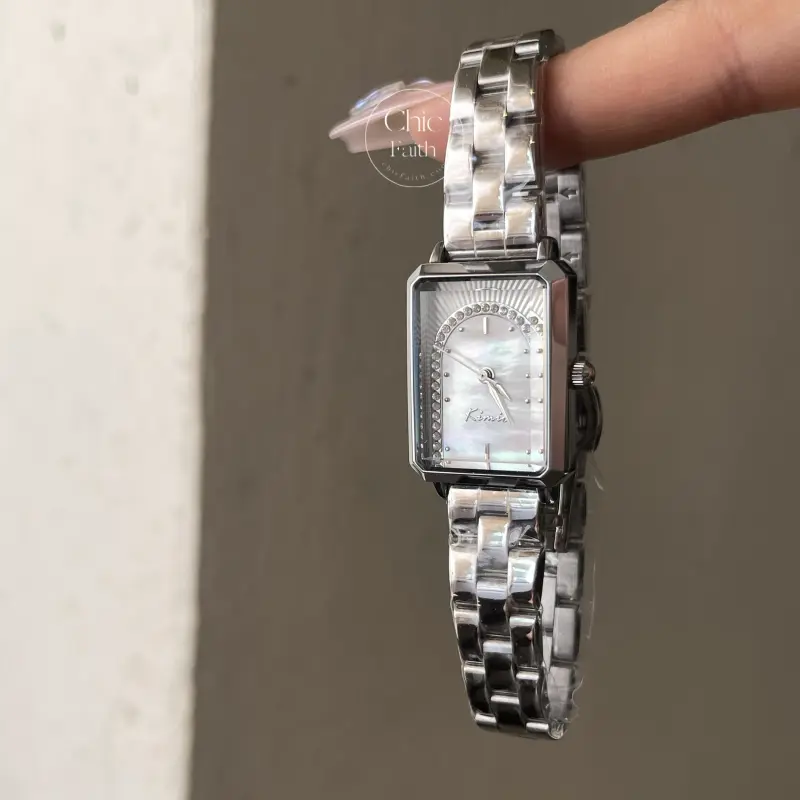 Modern Square Mother of Pear Dial Watch Elegant Women's Silver Watch