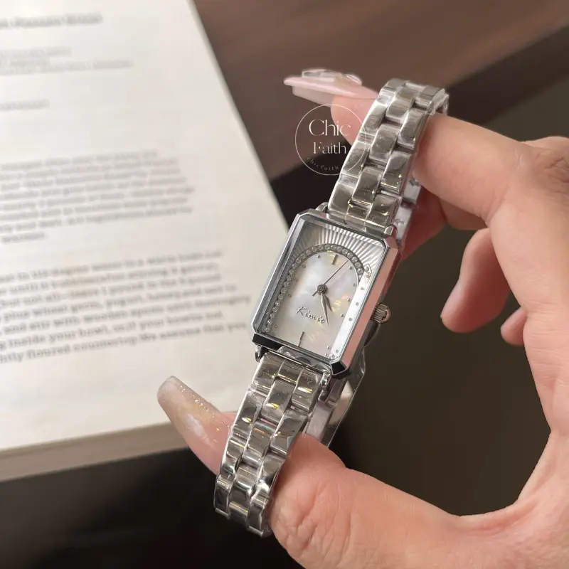 Modern Square Mother of Pear Dial Watch Elegant Women's Silver Watch