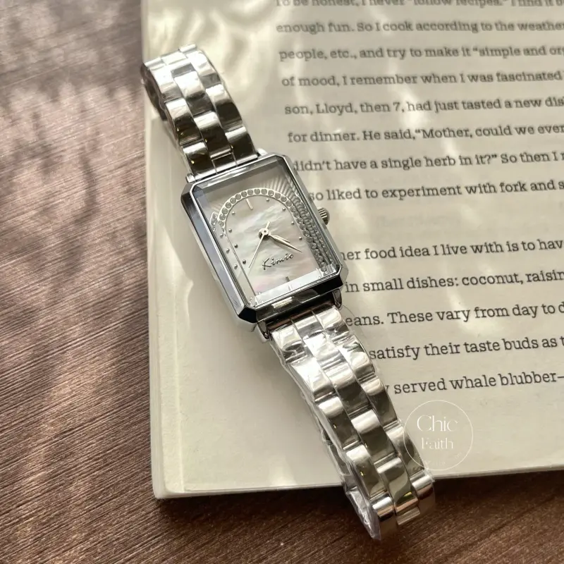 Modern Square Mother of Pear Dial Watch Elegant Women's Silver Watch