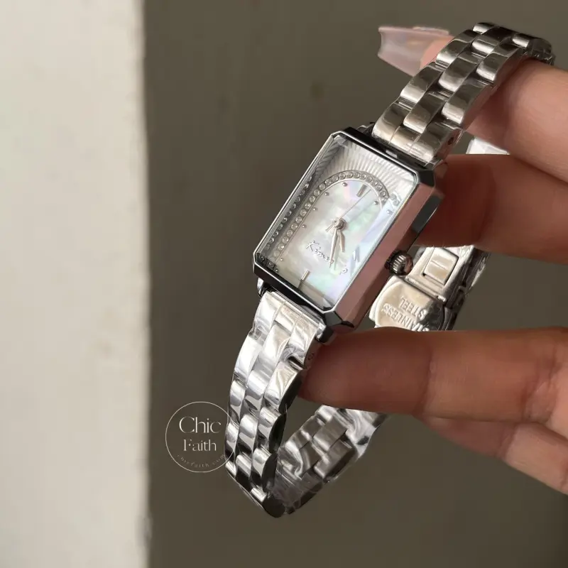 Modern Square Mother of Pear Dial Watch Elegant Women's Silver Watch