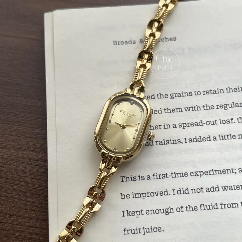 Vintage Inspired Gold Ladies Watch Oval Face Bracelet Watch for Women