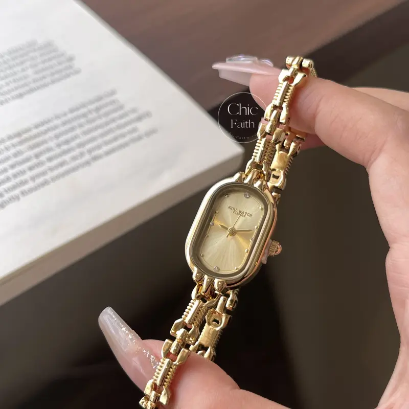 Vintage Inspired Gold Ladies Watch Oval Face Bracelet Watch for Women