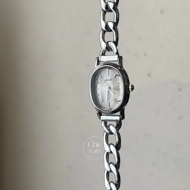 Minimalist Oval Face Silver Watch Sleek Silver Bracelet Ladies Watch