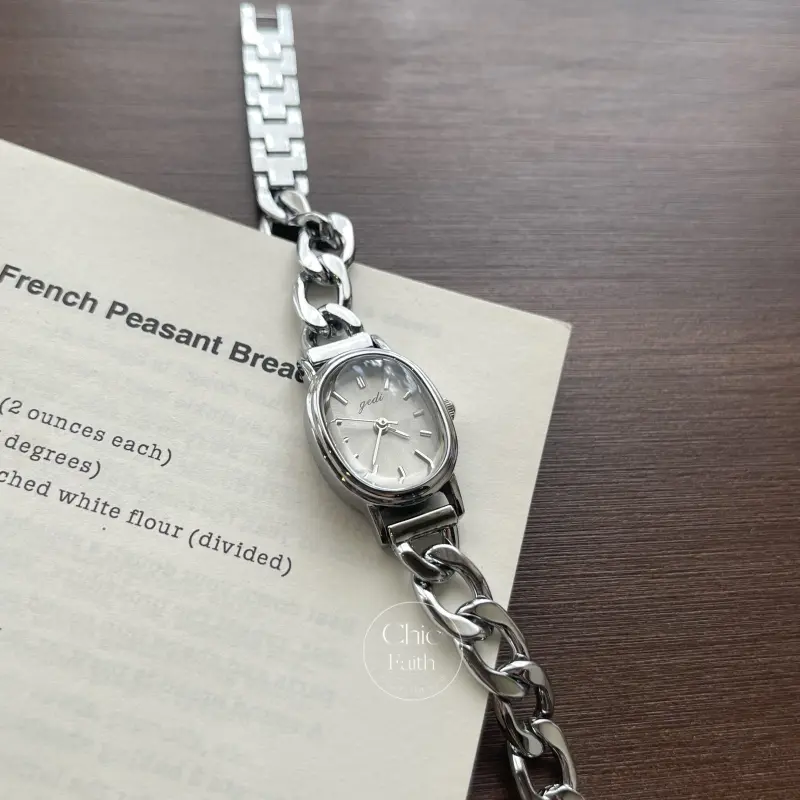 Minimalist Oval Face Silver Watch Sleek Silver Bracelet Ladies Watch