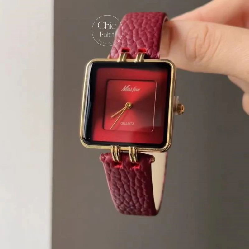 Chic Retro Red Women's Watch Statement Style Big Square Dial Ladies Watch