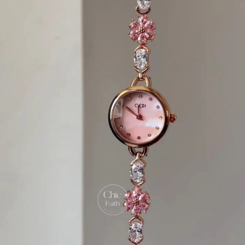 Sparkling Pink Crystal Accent Watch for Women Pink Mother of Pearl Dial Ladies Watch