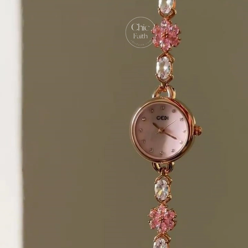 Sparkling Pink Crystal Accent Watch for Women Pink Mother of Pearl Dial Ladies Watch