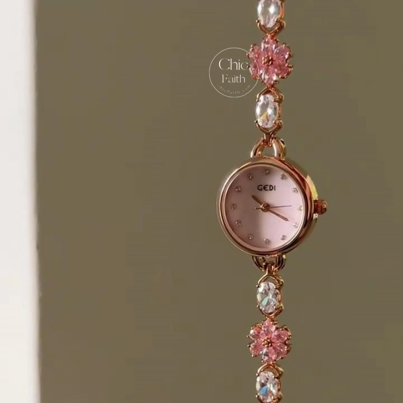 Sparkling Pink Crystal Accent Watch for Women Pink Mother of Pearl Dial Ladies Watch