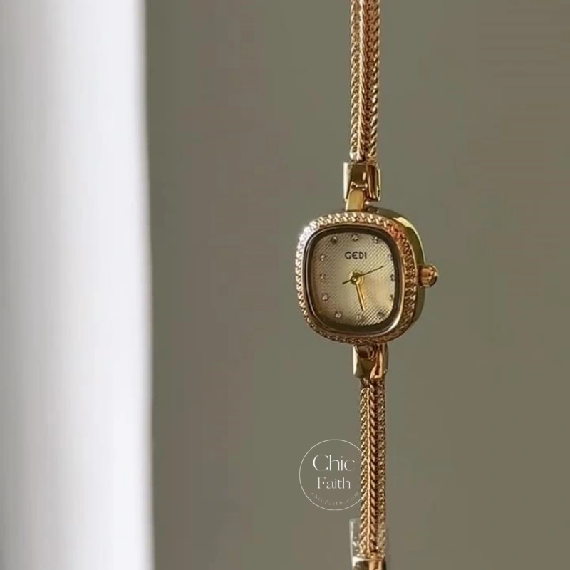 Minimalist Chic Gold/Silver Square Dial Watch for Women Small Face Thin Chain Ladies Watch