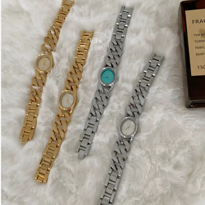 Vintage-Inspired Gold Oval Face White Dial Bracelet Watch for Women