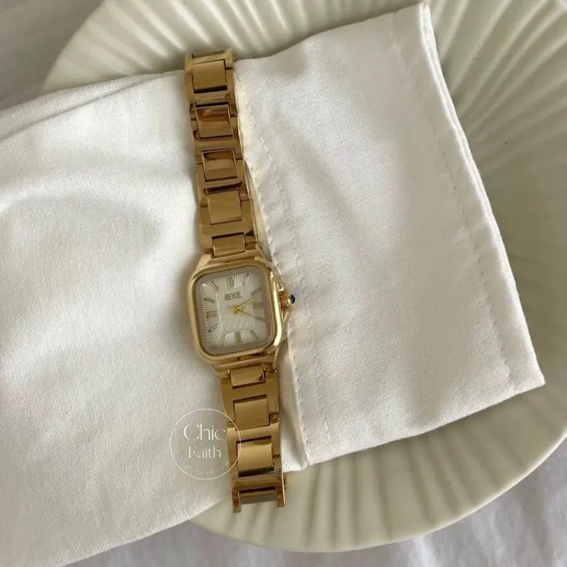 Minimalist Gold Square Face Women's Watch Emerald Green Dial Ladies Watch