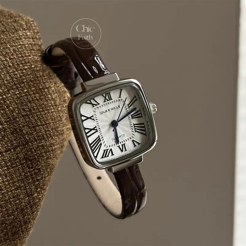 Classic Square Dial Women's Watch Genuine Leather Strap Ladies Watch