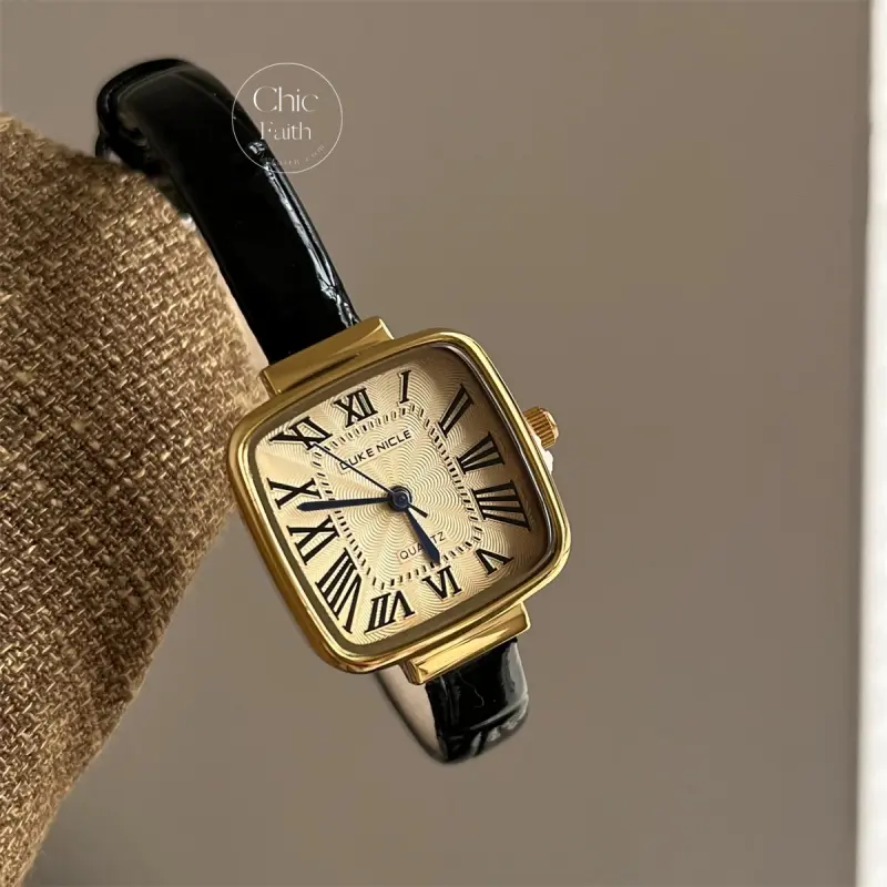 Classic Square Dial Women's Watch Genuine Leather Strap Ladies Watch