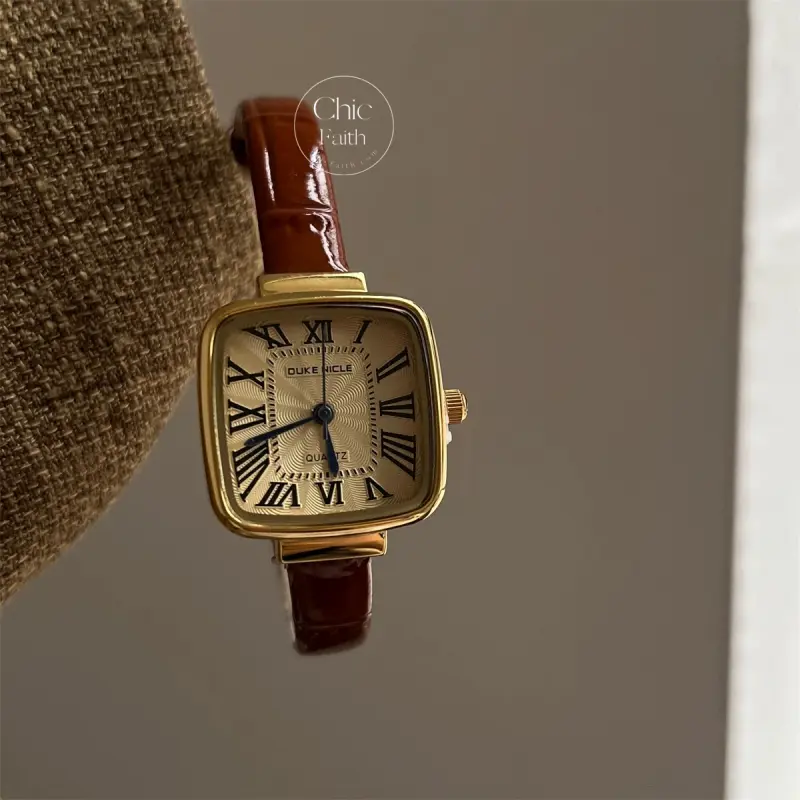 Classic Square Dial Women's Watch Genuine Leather Strap Ladies Watch