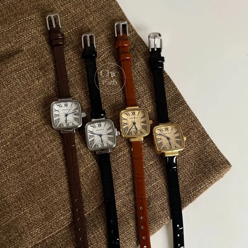 Classic Square Dial Women's Watch Genuine Leather Strap Ladies Watch