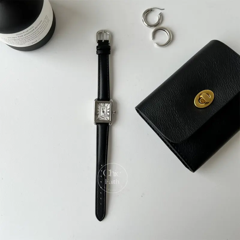 Elegant Beige/Pink/Black/Blue Genuine Leather Strap Ladies Watch Square Face Roman Numeral Women's Watch