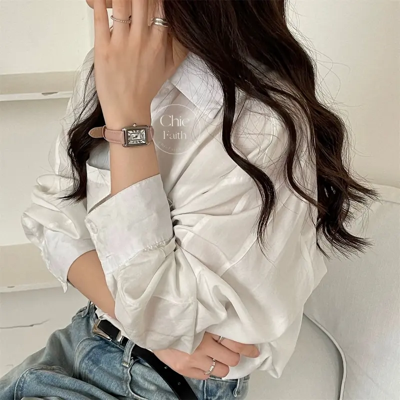 Elegant Beige/Pink/Black/Blue Genuine Leather Strap Ladies Watch Square Face Roman Numeral Women's Watch